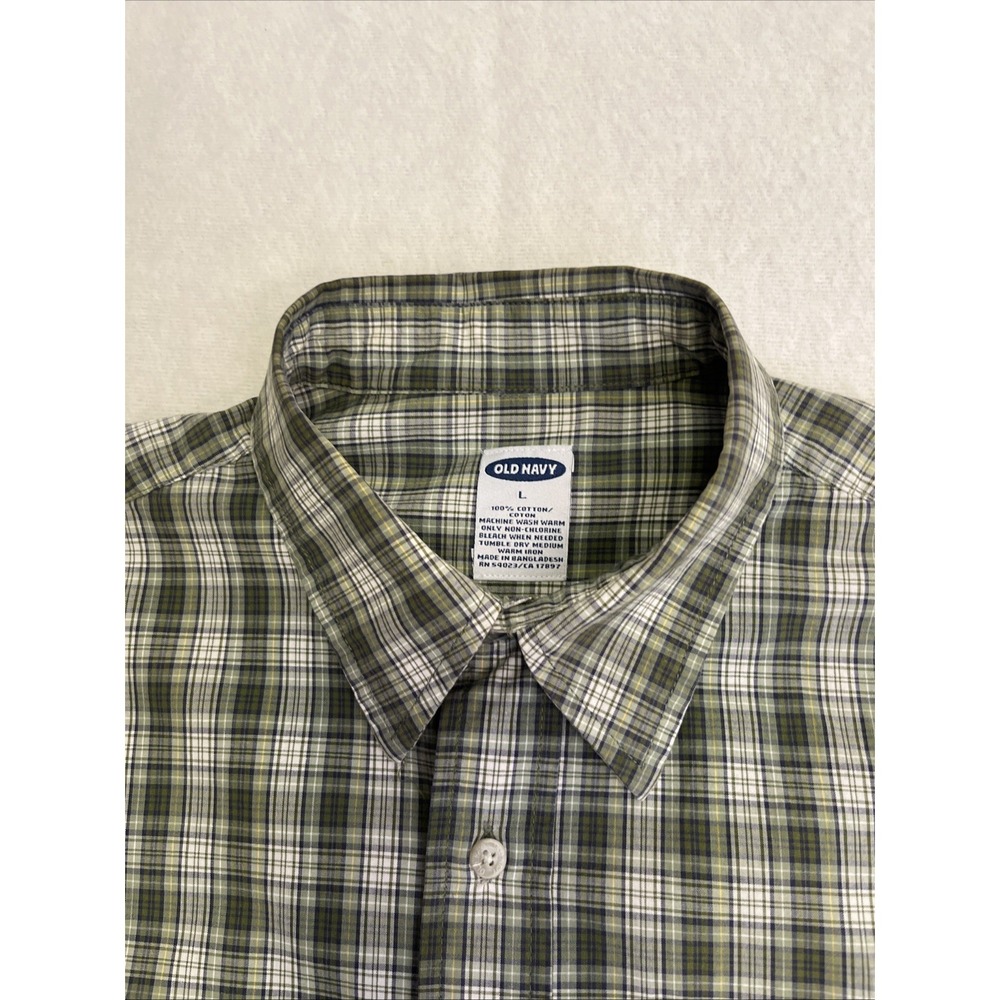 Old Navy Shirt Men's Green Large Short Sleeve Large Plaid Cotton
